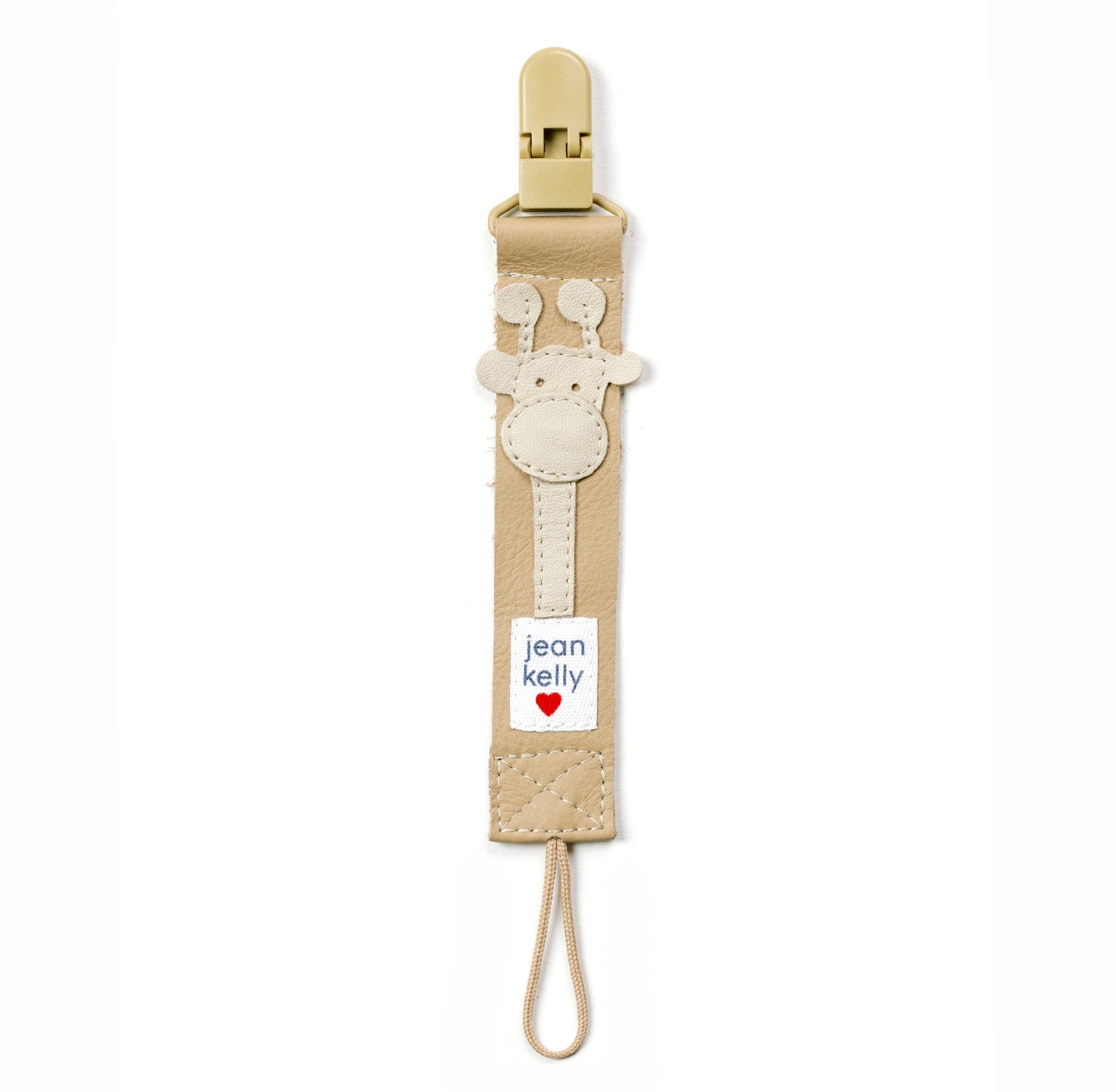 Leather Dummy Clip - Stone with Cream Giraffe