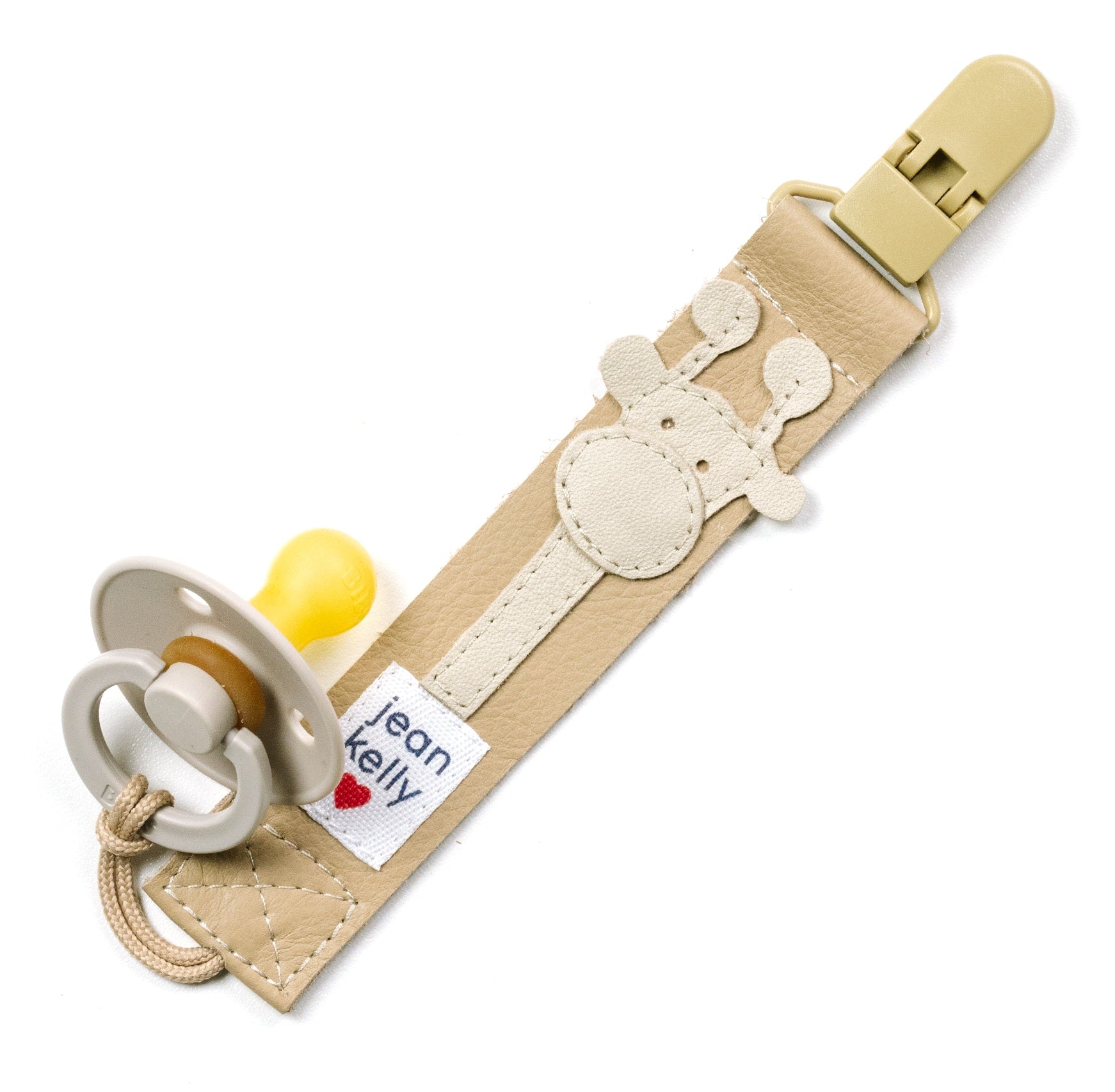 Leather Dummy Clip - Stone with Cream Giraffe