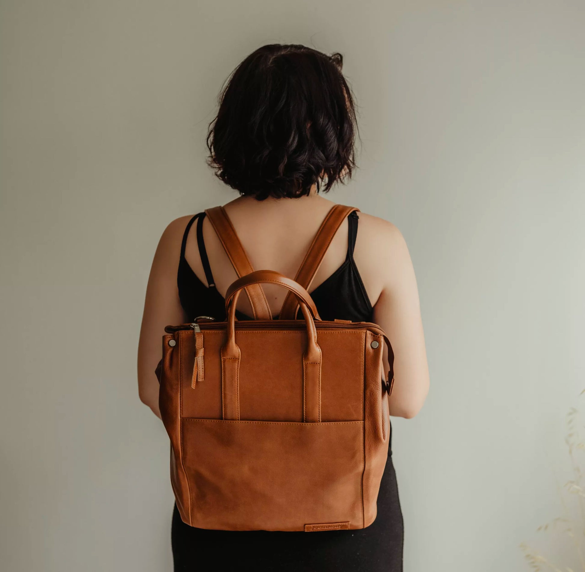 Jeankelly Leather Convertible Bag-Pack - Toffee PLUS a free beige pram pouch (valued at R550)