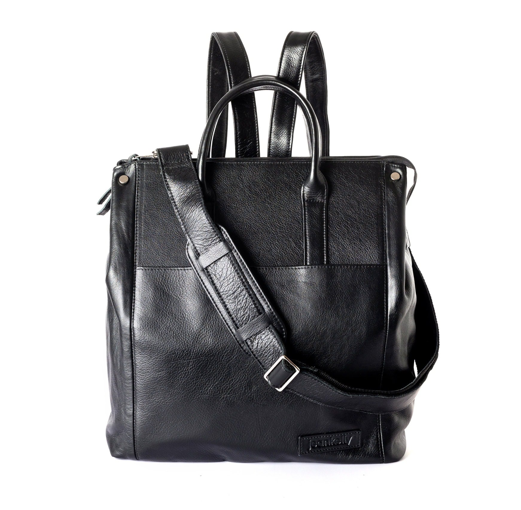 Jeankelly Leather Convertible Bag-Pack - Black