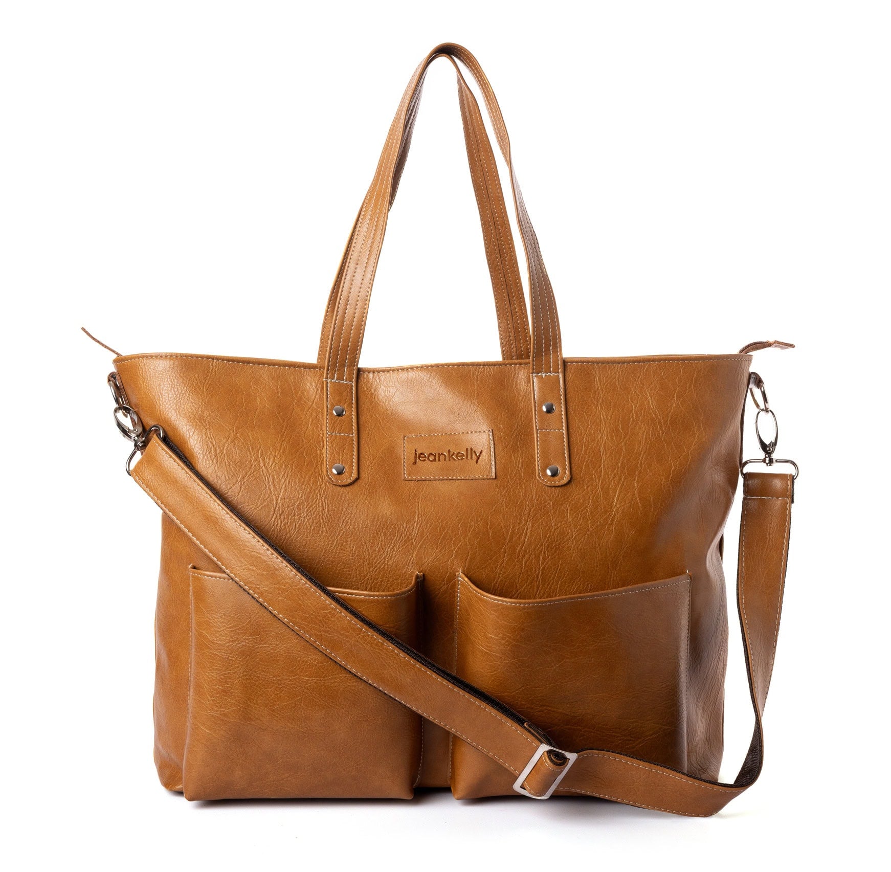 NEW Jeankelly Butterscotch 2 Pocket Faux Leather Shopper