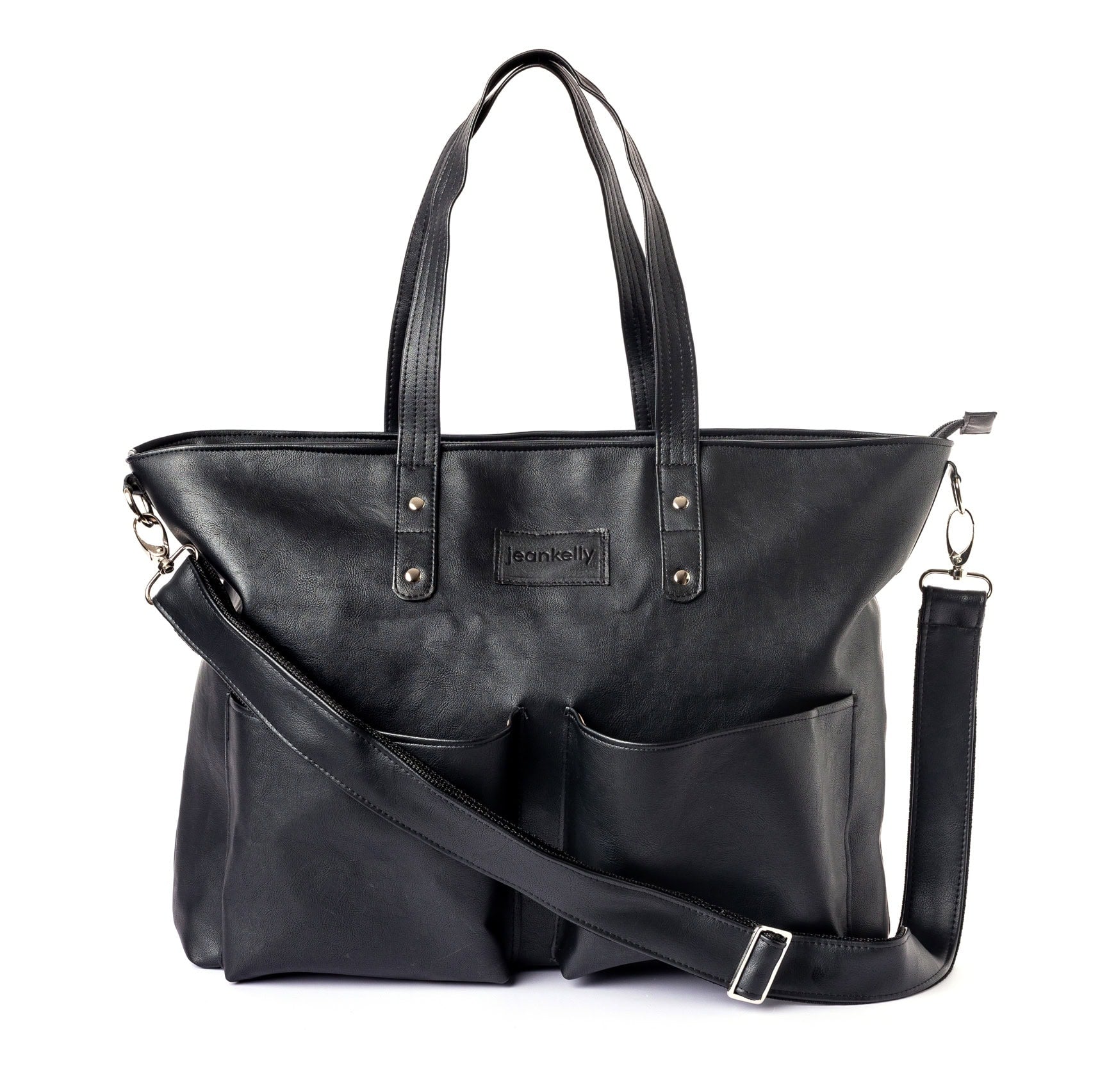 NEW Jeankelly Black 2 Pocket Faux Leather Shopper