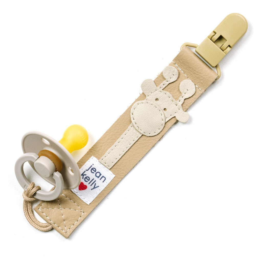 Leather Dummy Clip - Stone with Cream Giraffe
