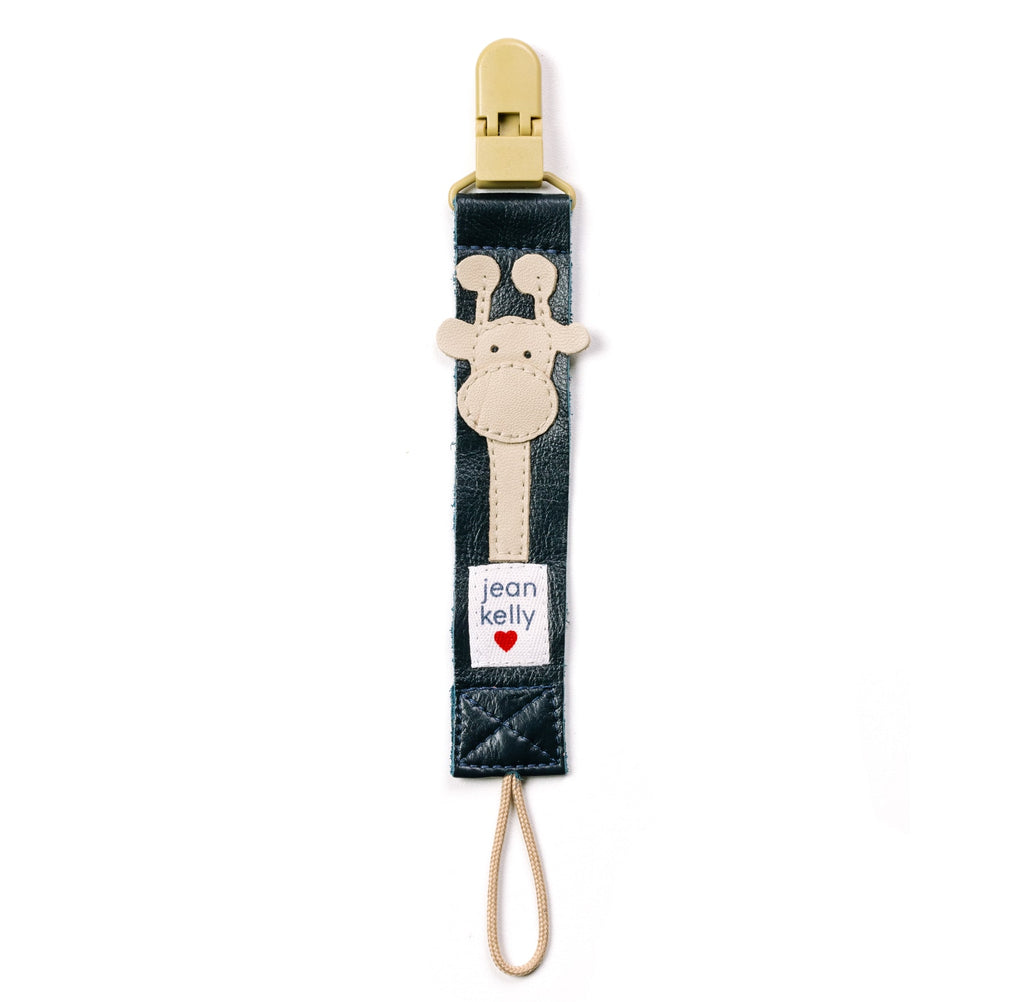 Leather Dummy Clip - Navy with Cream Giraffe