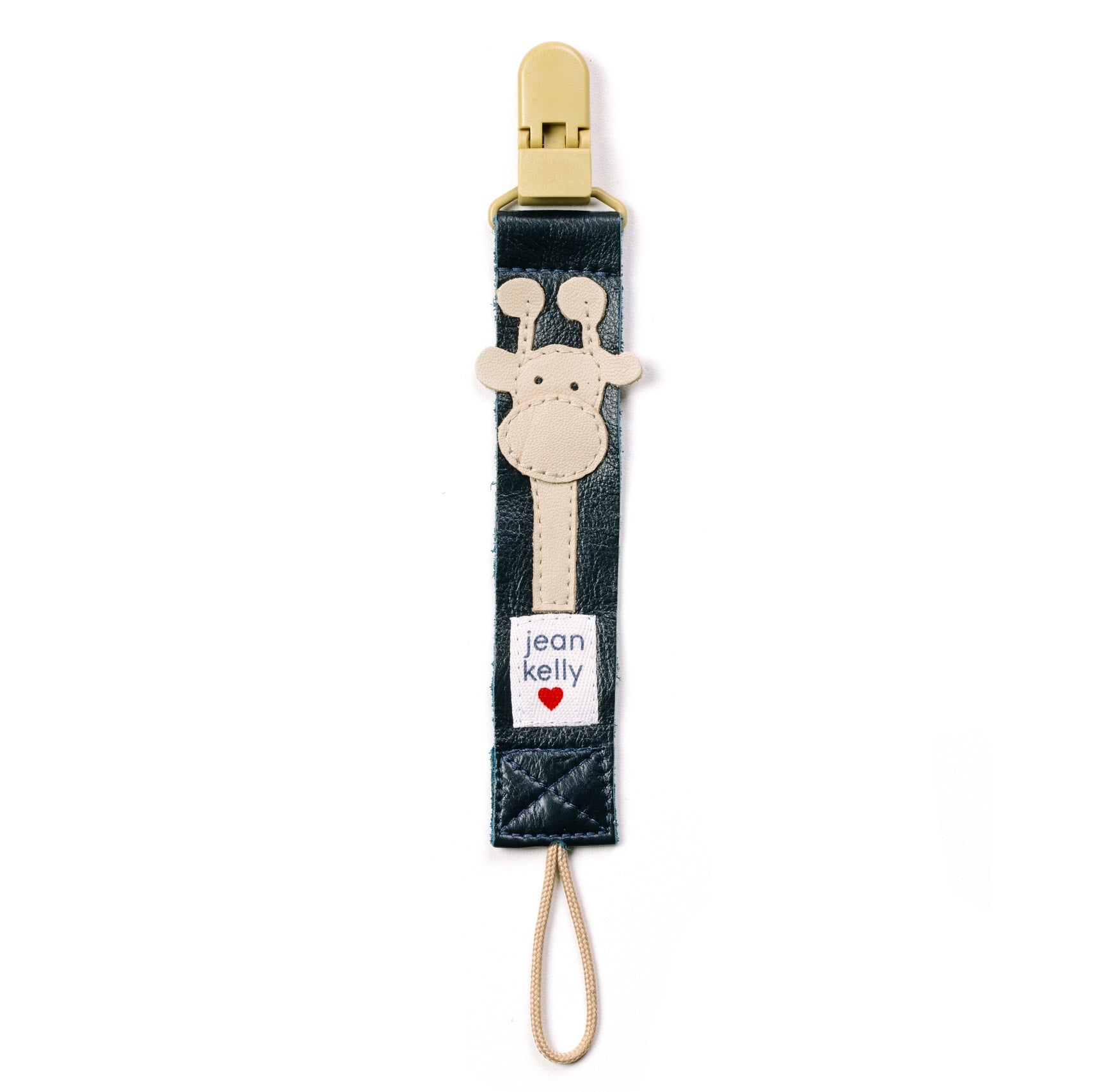 Leather Dummy Clip - Navy with Cream Giraffe