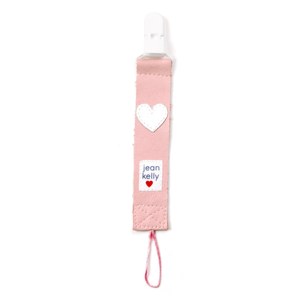 Leather Dummy Clip - pink with white heart