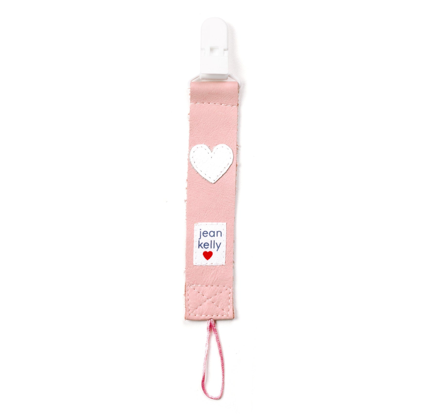 Leather Dummy Clip - pink with white heart