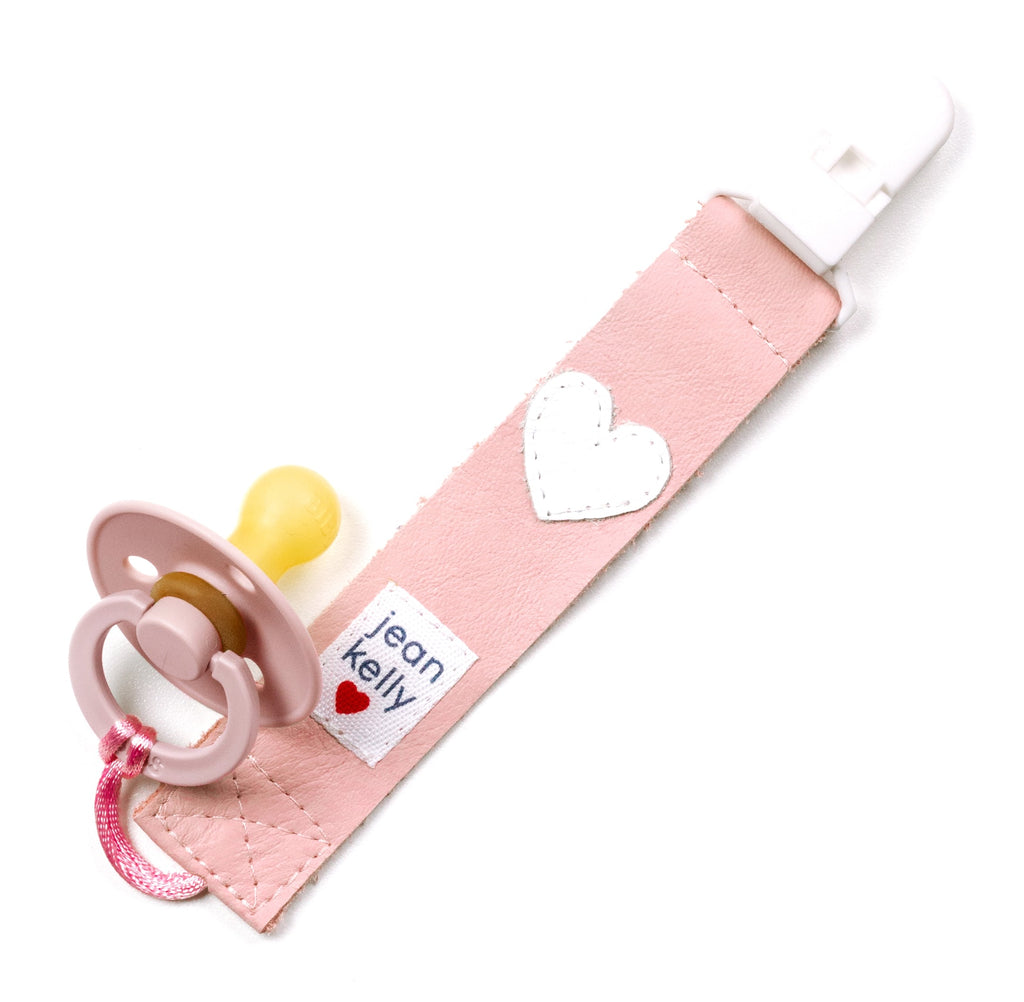 Leather Dummy Clip - pink with white heart