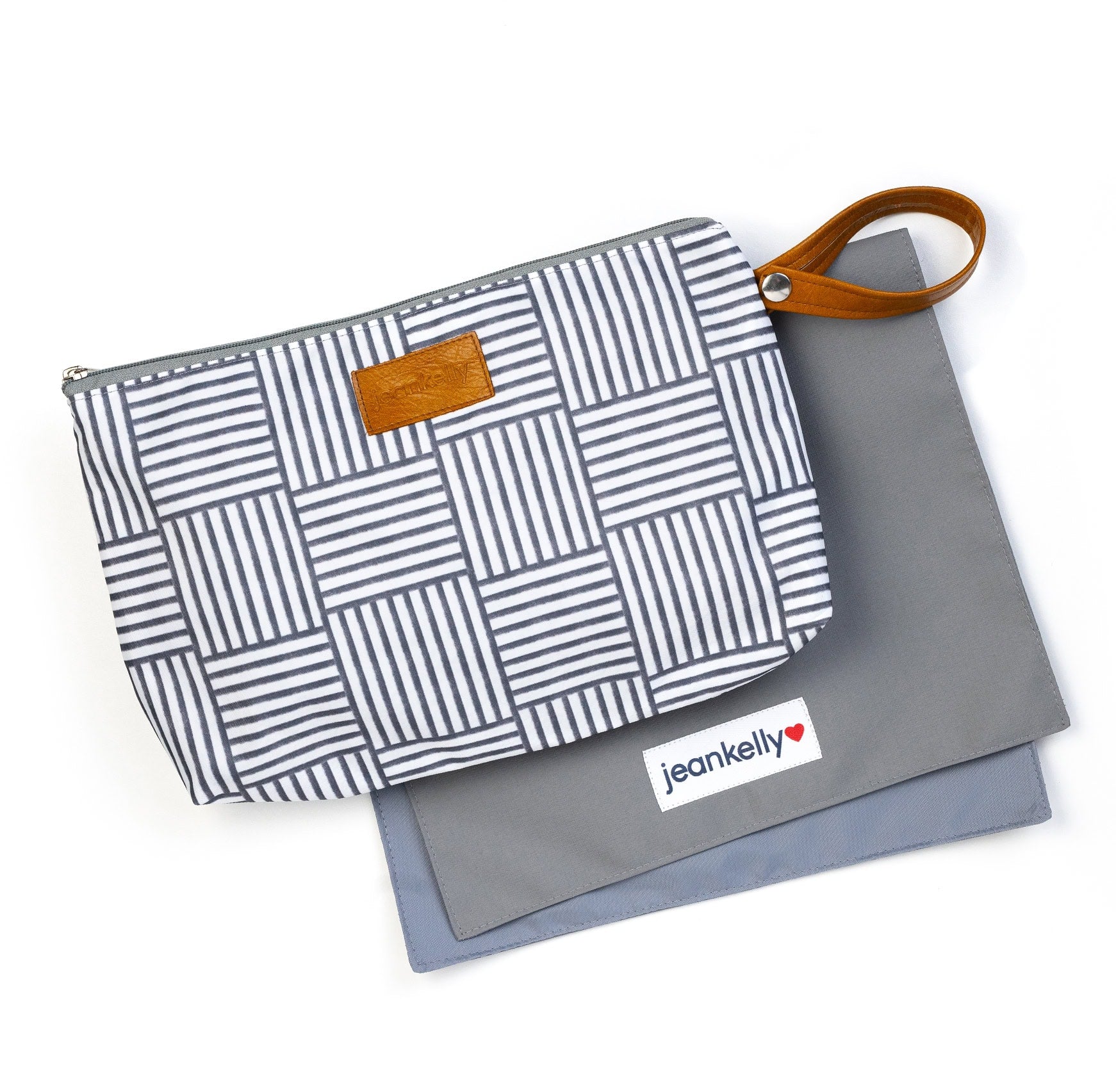 Jeankelly Changing Pouch With Tan Handle - Stripey