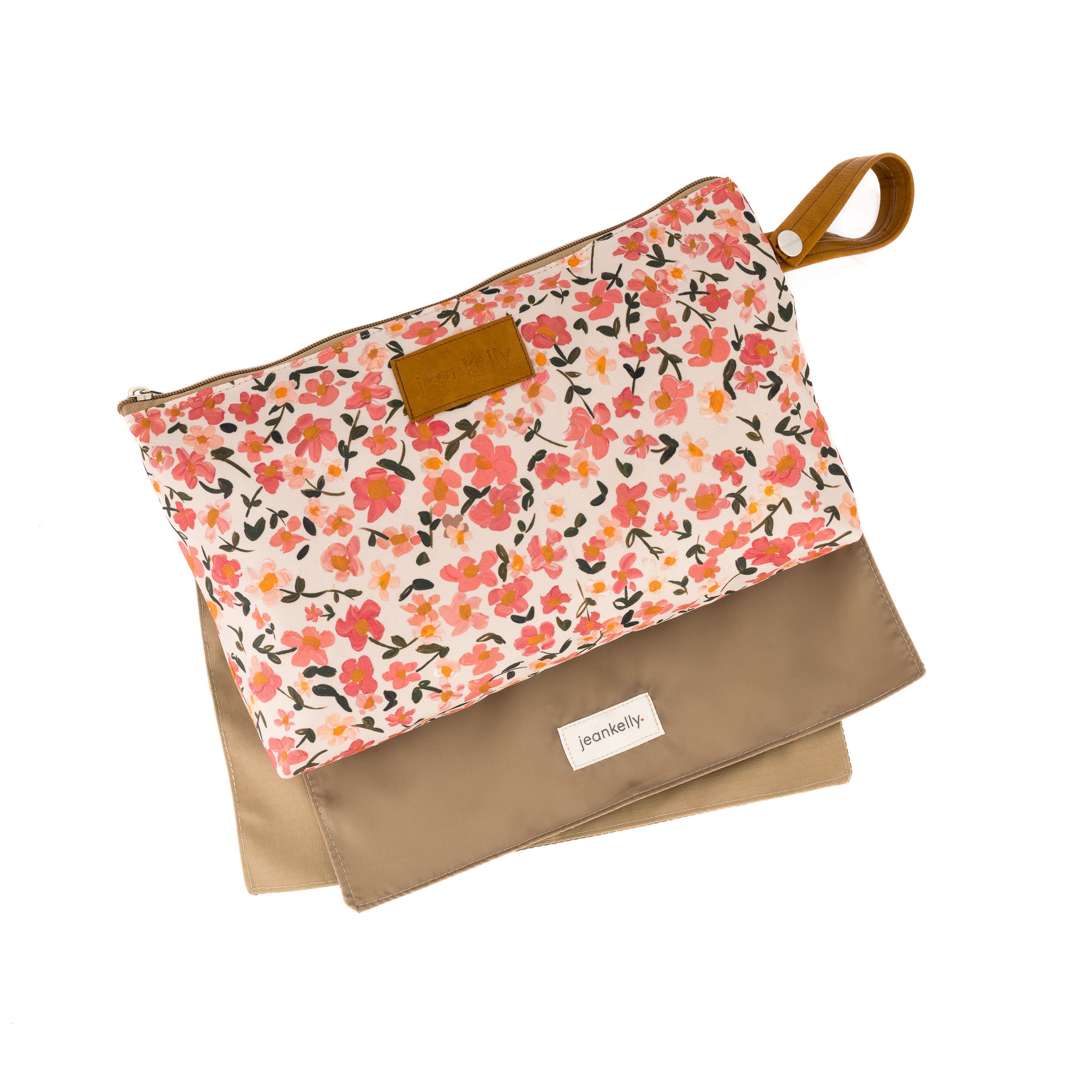 Jeankelly Changing Pouch With Tan Handle - Floral