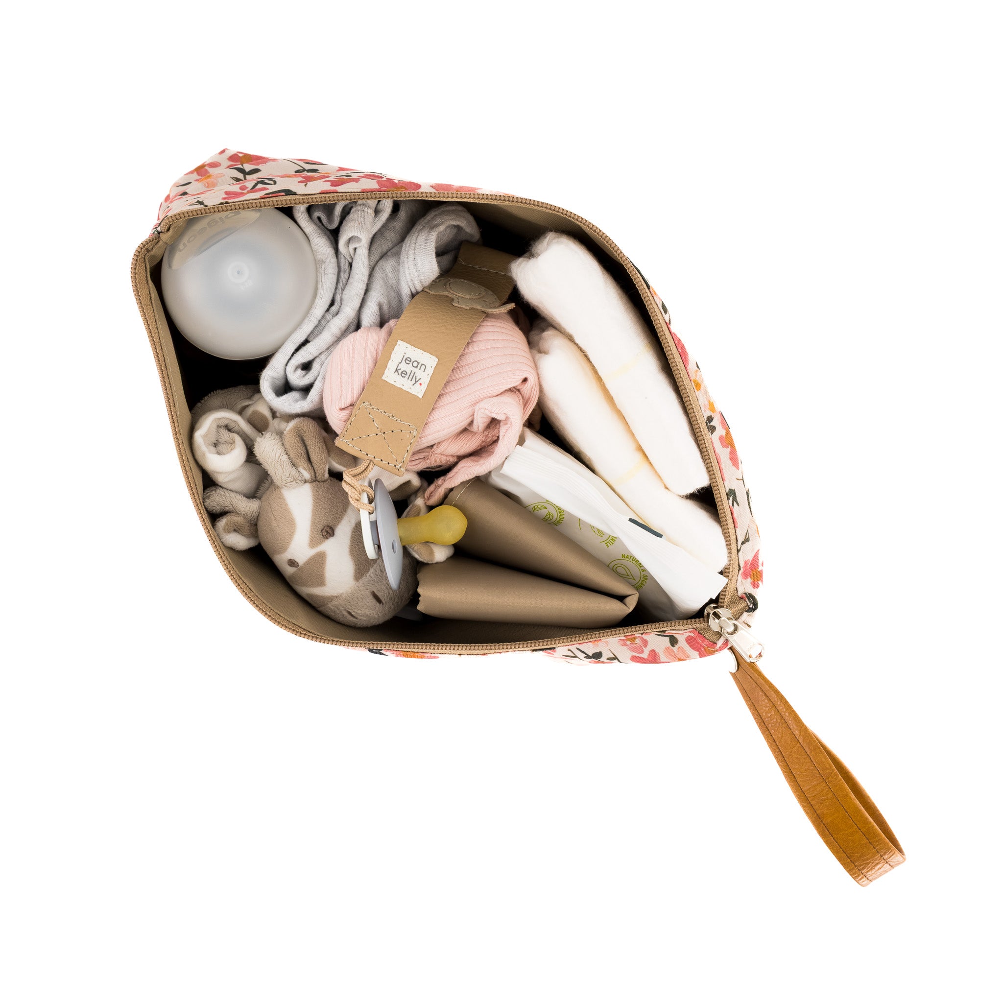 Jeankelly Changing Pouch With Tan Handle - Floral